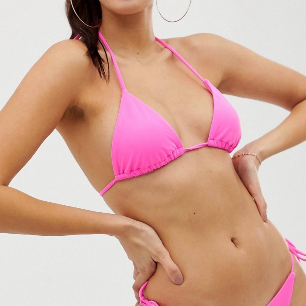 Never worn hot pink triangle bikini top
